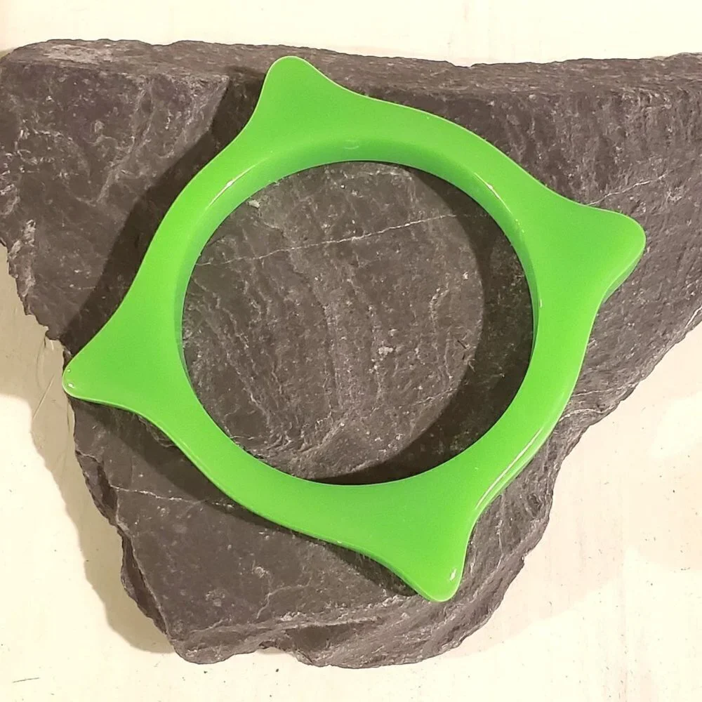 Lime Green Irregular Square New Vintage Y2K 90s Retro Structural Bangle Bracelet